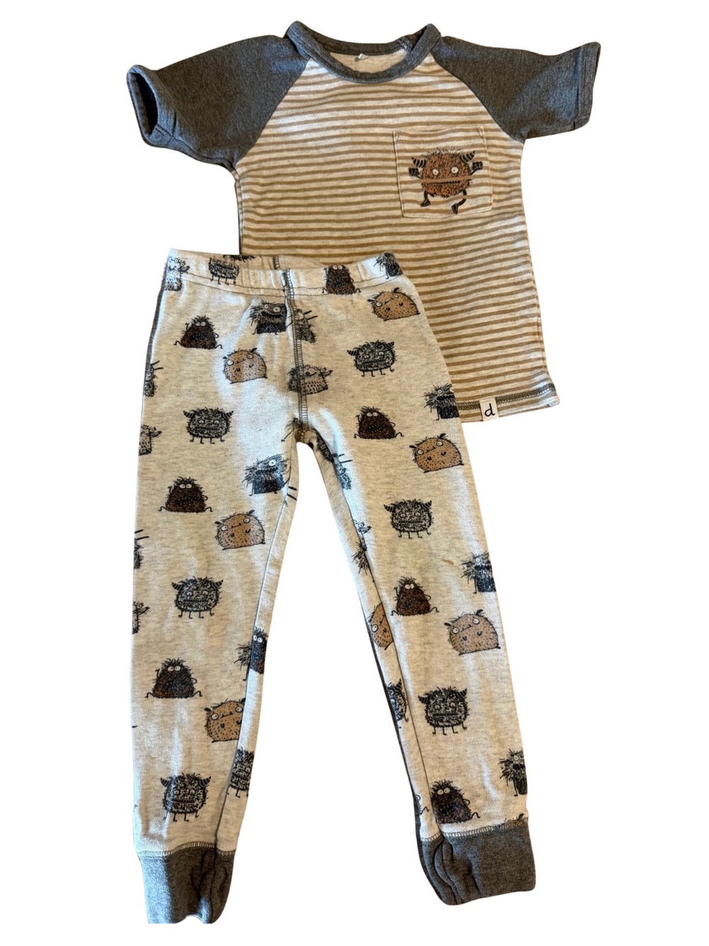 Deux par Deux - Monster AOP Pajama Set 2pc Gray Size 3 Sleepwear